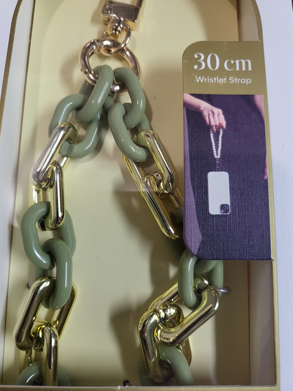 Wristlet Phone Strap - Sage Green and Gold Chain